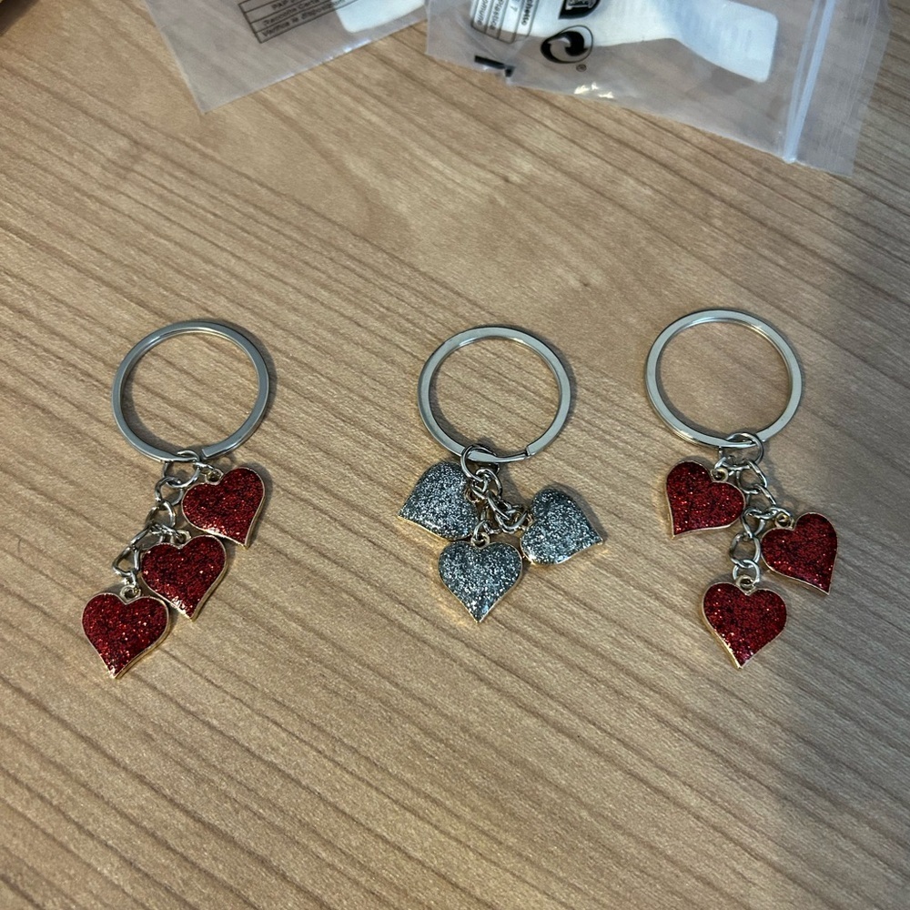 Red or Silver Hearts Key Chain or Bag Charm NWOT